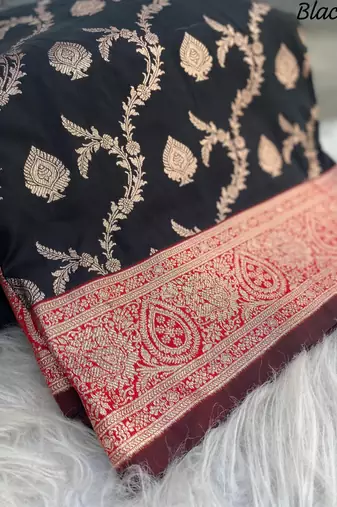 Black Heavy Satin Banarasi silk blend Saree
