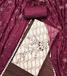 Off- white cotton banarasi handwork unstitched dress material