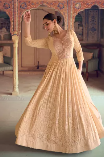 Beige georgette chikankari embroidery anarkali for women