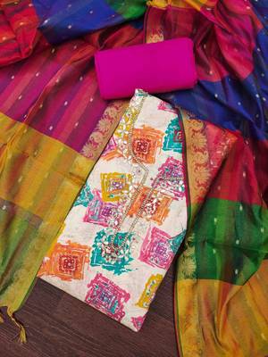 Multi modal cotton print handwork unstitched dress material 2
