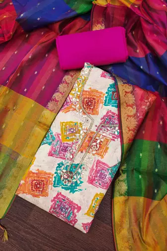 Multi modal cotton print handwork unstitched dress material