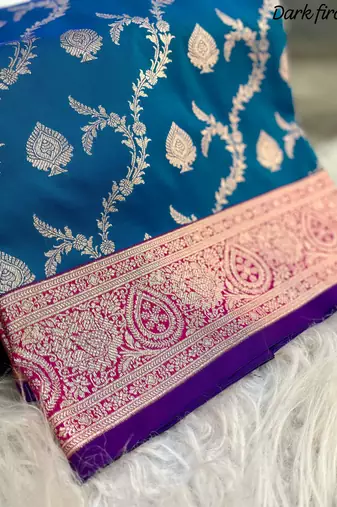 Blue Heavy Satin Banarasi silk blend Saree