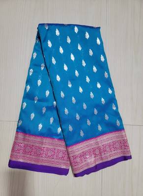 Blue Heavy Satin Banarasi silk blend Saree 5