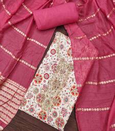 Pink roman cotton silk print handwork unstitched dress material