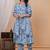 Blue floral printed angrakha kurta with palazzo & dupatta