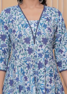 Blue floral printed angrakha kurta with palazzo & dupatta 2