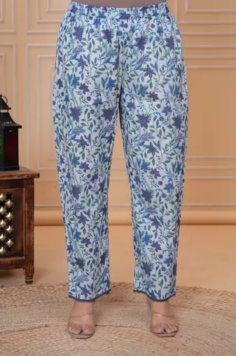 Blue floral printed angrakha kurta with palazzo & dupatta