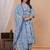 Blue floral printed angrakha kurta with palazzo & dupatta