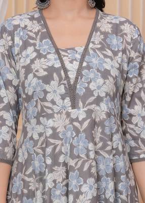 Brown floral printed angrakha kurta with palazzo & dupatta 2