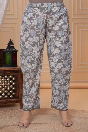 Brown floral printed angrakha kurta with palazzo & dupatta