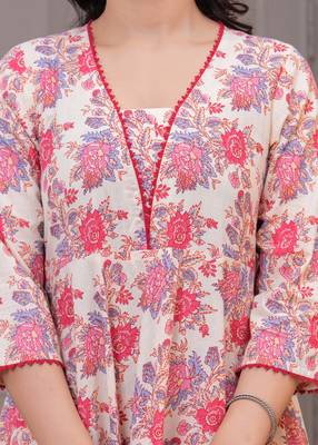 Cream floral printed angrakha kurta with palazzo & dupatta 2