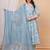 Sky blue floral printed angrakha kurta with palazzo & dupatta