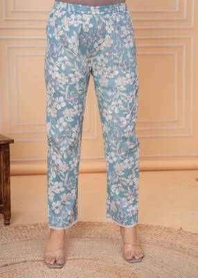 Sky blue floral printed angrakha kurta with palazzo & dupatta 4