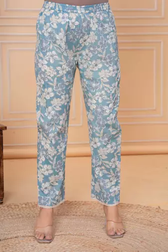 Sky blue floral printed angrakha kurta with palazzo & dupatta