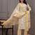 Yellow floral printed  stright kurta trouser set with printed dupatta