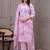 Baby pink floral printed  stright kurta trouser set with printed dupatta