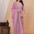 Rani pink floral printed  stright kurta trouser set with printed dupatta