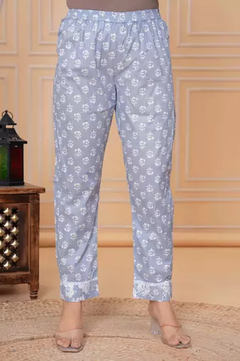 Sky blue floral printed  stright kurta trouser set with printed dupatta