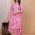 Pink  floral printed  stright kurta trouser set with printed dupatta