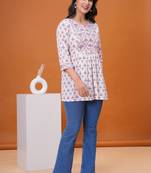 White & lavender butta flared printed kurta