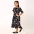 Stylish midi dress for girls in printed crepe fabric-blackmulti