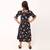 Stylish midi dress for girls in printed crepe fabric-blackmulti
