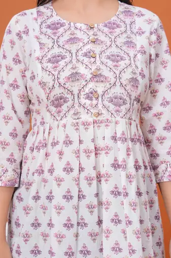 White & lavender butta flared printed kurta