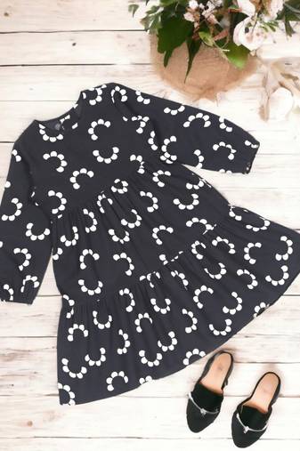 Multi-layered girls frock in crepe fabric with keyhole neck-multi
