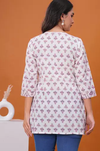 White & lavender butta flared printed kurta