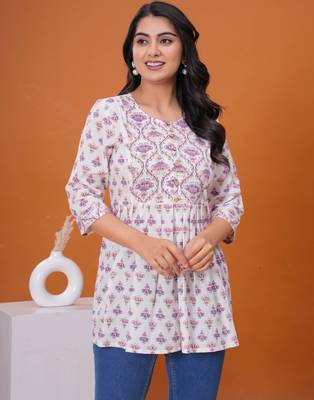 White & lavender butta flared printed kurta 4