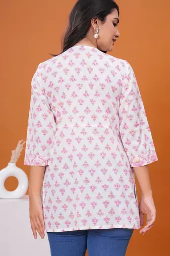 White & pink butta flared printed kurta