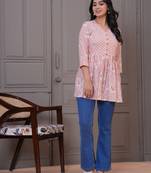 Peach floral flared printed kurta