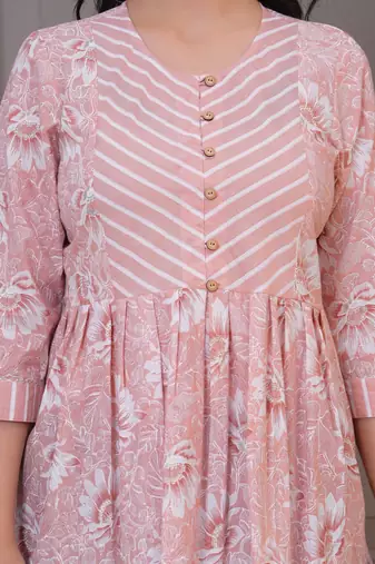 Peach floral flared printed kurta