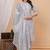 Grey floral printed stright kurta trouser set with printed dupatta