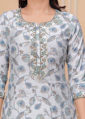 Light blue floral printed straight kurta set with dupatta 2