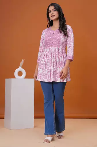 Lavender butta flared printed kurta