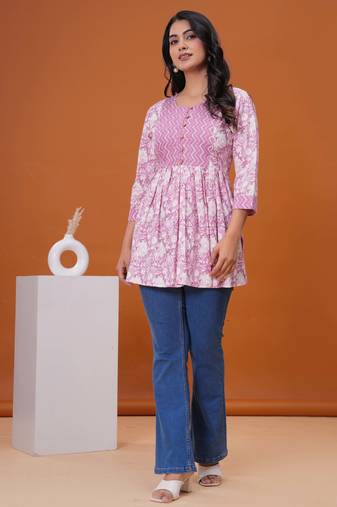 Lavender butta flared printed kurta