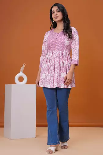 Lavender butta flared printed kurta