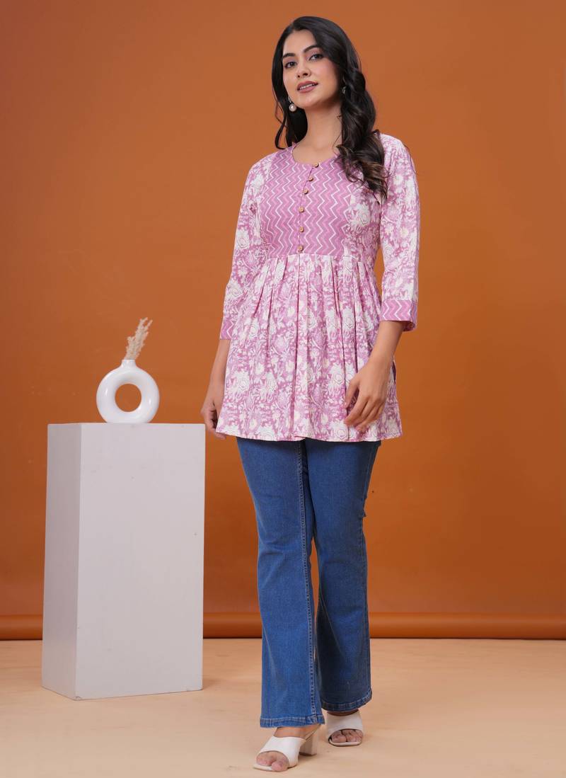 Lavender butta flared printed kurta