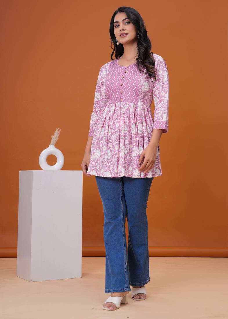 Lavender butta flared printed kurta