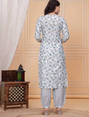 Light blue floral printed straight kurta set with dupatta 3