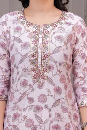 Light purpel floral printed straight kurta set with dupatta