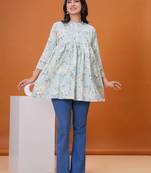 Sea green floral printed flared pamplum top