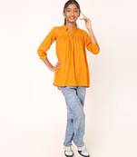 Stylish rayon top gather on chestline for girls - mustard