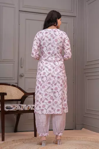 Light purpel floral printed straight kurta set with dupatta