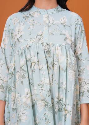 Sea green floral printed flared pamplum top 2