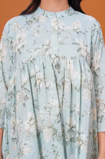 Sea green floral printed flared pamplum top