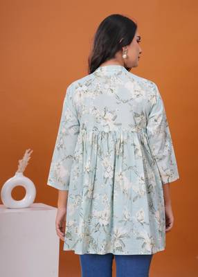 Sea green floral printed flared pamplum top 3