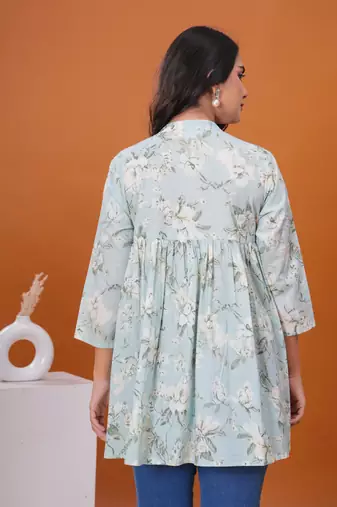 Sea green floral printed flared pamplum top