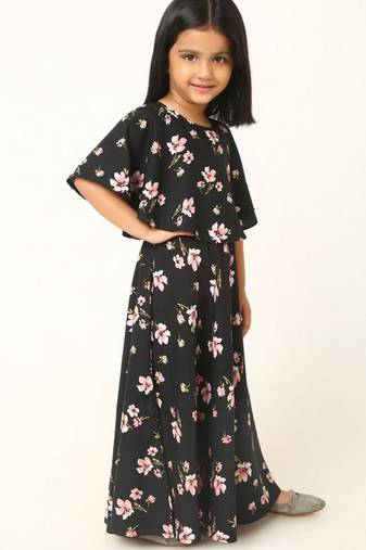 Elegant multi-layered crepe long dress for girls-maroon